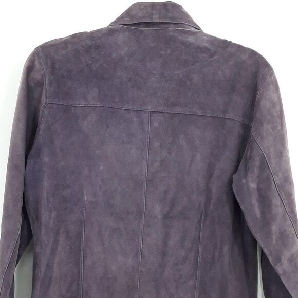 Vtg 90's Leather Shirt Jacket Shacket Suede Long Sleeve Button Up Purple Sz S - Picture 6 of 9